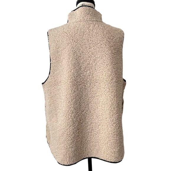 Habitat Beige Sherpa Fleece Reversible Allie Vest Zip-Up Pockets Women Size L - Picture 3 of 8